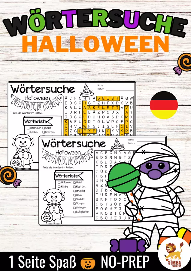 Wörtersuche / Suchsel (Halloween) Oktober Ottobre Tedesco Esercizi - Wörtersuche / Suchsel (Halloween) Oktober Ottobre Tedesco - SIMBA Trainers Education - Pagina di copertina
