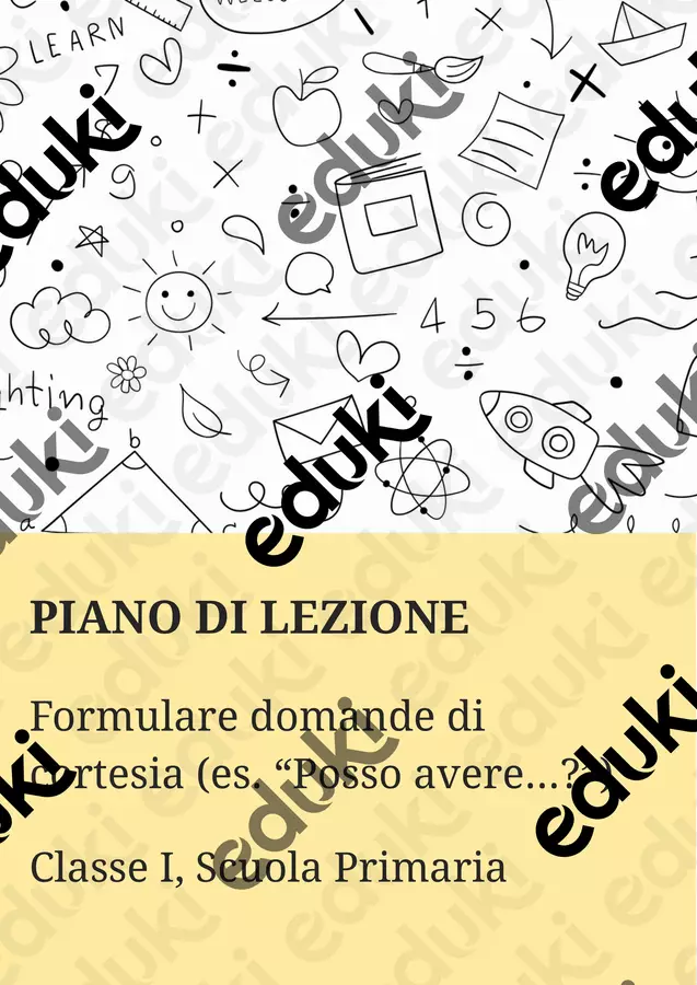 Formulare domande di cortesia (es. "posso avere...?") Piani di lezione - Formulare domande di cortesia (es. "posso avere...?") - Maestra di Italiano - Pagina di copertina