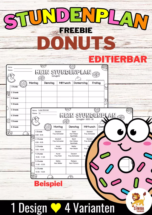 Gratuito: Stundenplan - Donuts (editierbar) | 4 Stundenoptionen - Estate Tedesco Altro tipo di materiale - Gratuito: Stundenplan - Donuts (editierbar) | 4 Stundenoptionen - Estate Tedesco - SIMBA Trainers Education - Pagina di copertina