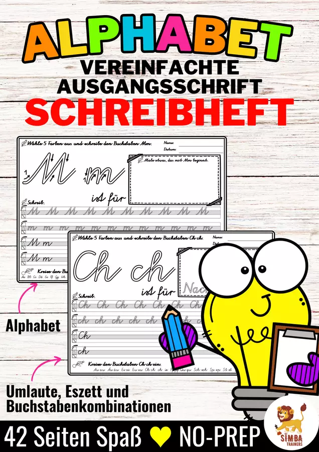 Alphabet Schreibheft Buchstabeneinführung Schreiblehrgang (Vereinfachte Ausgangsschrift) | Tedesco Esercizi - Alphabet Schreibheft Buchstabeneinführung Schreiblehrgang (Vereinfachte Ausgangsschrift) | Tedesco - SIMBA Trainers Education - Pagina di copertina