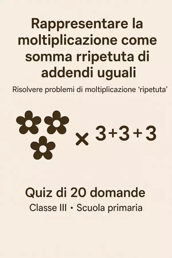 Quiz: Usare modelli o disegni per illustrare la ripetizione Quiz - Quiz: Usare modelli o disegni per illustrare la ripetizione - Matematica Insieme - Pagina di copertina