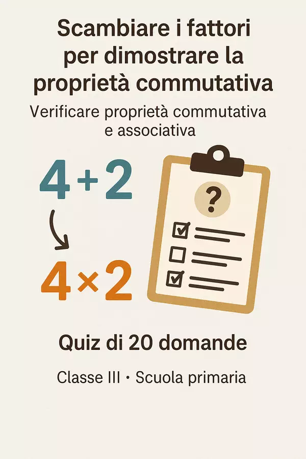 Quiz: Scambiare i fattori per dimostrare la proprietà commutativa Quiz - Quiz: Scambiare i fattori per dimostrare la proprietà commutativa - Matematica Insieme - Pagina di copertina