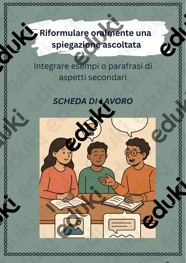 Integrare esempi o parafrasi di aspetti secondari - Scheda di lavoro Schede informative - Integrare esempi o parafrasi di aspetti secondari - Scheda di lavoro - Maestra di Italiano - Pagina di copertina