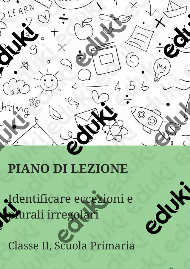 Identificare eccezioni e plurali irregolari Piani di lezione - Identificare eccezioni e plurali irregolari - Maestra di Italiano - Pagina di copertina