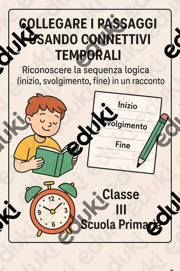 Collegare i passaggi usando connettivi temporali Schede informative - Collegare i passaggi usando connettivi temporali - Maestra di Italiano - Pagina di copertina