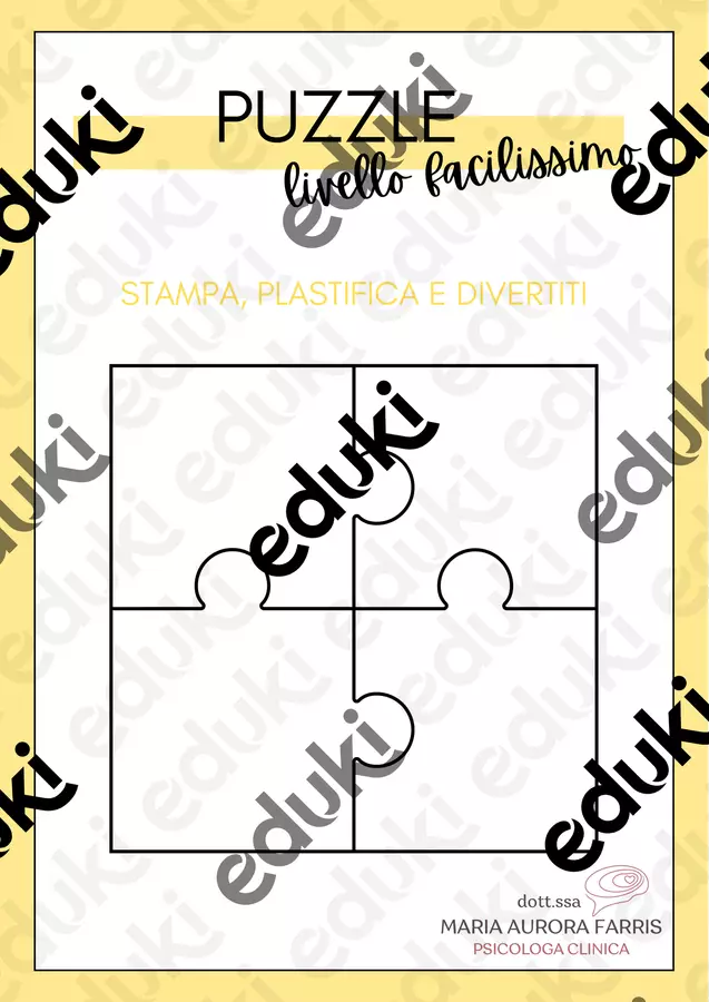PUZZLE LIVELLO FACILISSIMO Materiale di supporto/inclusione - PUZZLE LIVELLO FACILISSIMO - Psicologa Aurora Farris - Pagina di copertina
