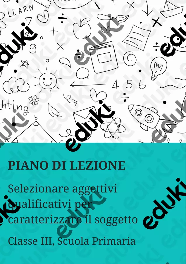 Selezionare aggettivi qualificativi per caratterizzare il soggetto Piani di lezione - Selezionare aggettivi qualificativi per caratterizzare il soggetto - Maestra di Italiano - Pagina di copertina