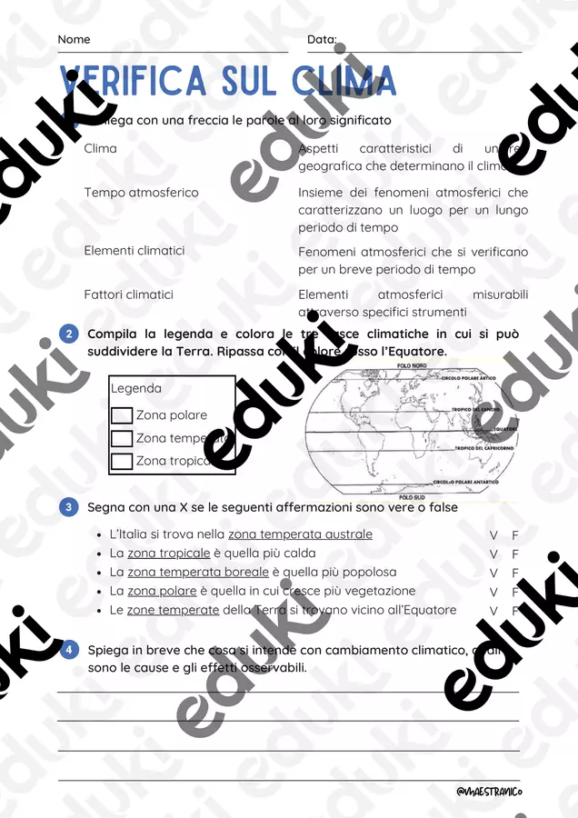 Verifica sul CLIMA - per la classe e per alunni BES / NAI Compiti in classe/Test - Verifica sul CLIMA - per la classe e per alunni BES / NAI - maestra Nico - Pagina di copertina
