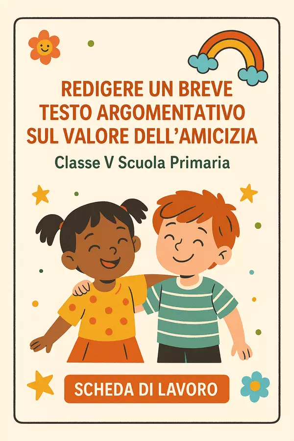 Redigere un breve testo argomentativo sul valore dell’amicizia reciproca Esercizi - Redigere un breve testo argomentativo sul valore dell’amicizia reciproca - Maestra di Italiano - Pagina di copertina
