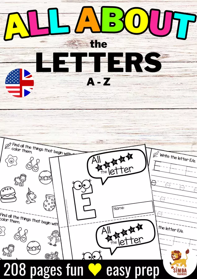 All About letters A-Z Alphabet Books Recognition Beginning Sounds | Inglese Esercizi - All About letters A-Z Alphabet Books Recognition Beginning Sounds | Inglese - SIMBA Trainers Education - Pagina di copertina