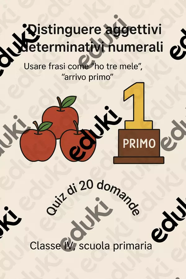 Distinguere aggettivi determinativi numerali - Quiz Quiz - Distinguere aggettivi determinativi numerali - Quiz - Maestra di Italiano - Pagina di copertina