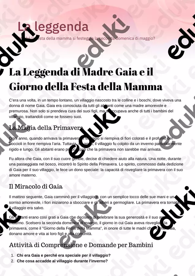 La Leggenda di Madre Gaia e il Giorno della Festa della Mamma Esercizi - La Leggenda di Madre Gaia e il Giorno della Festa della Mamma - Maestra Rosanna - Pagina di copertina