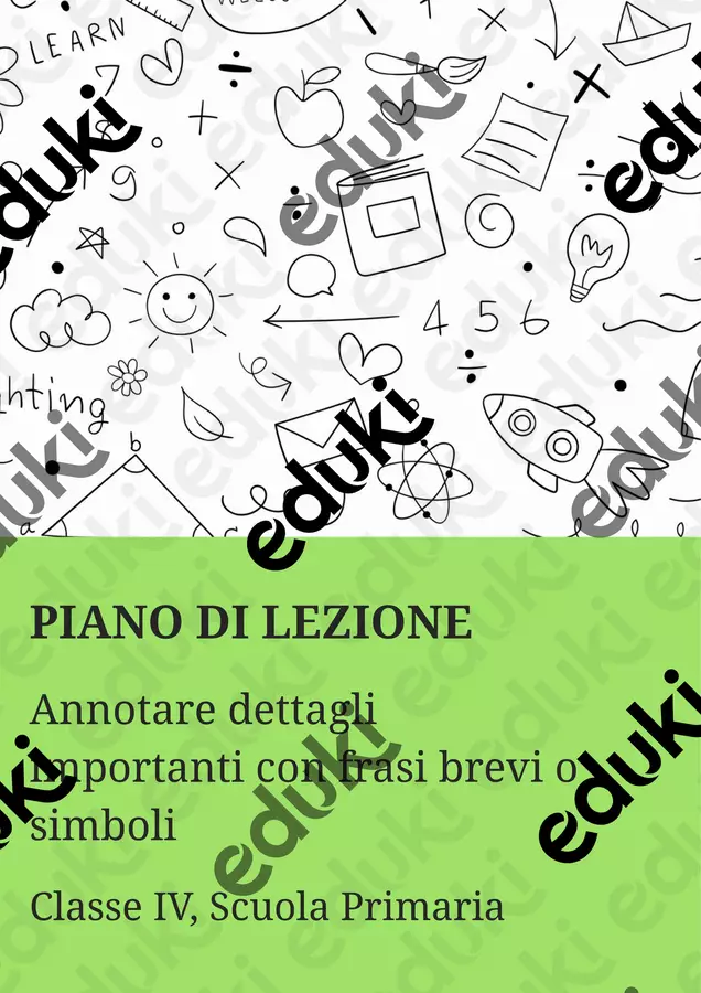 Annotare dettagli importanti con frasi brevi o simboli Piani di lezione - Annotare dettagli importanti con frasi brevi o simboli - Maestra di Italiano - Pagina di copertina