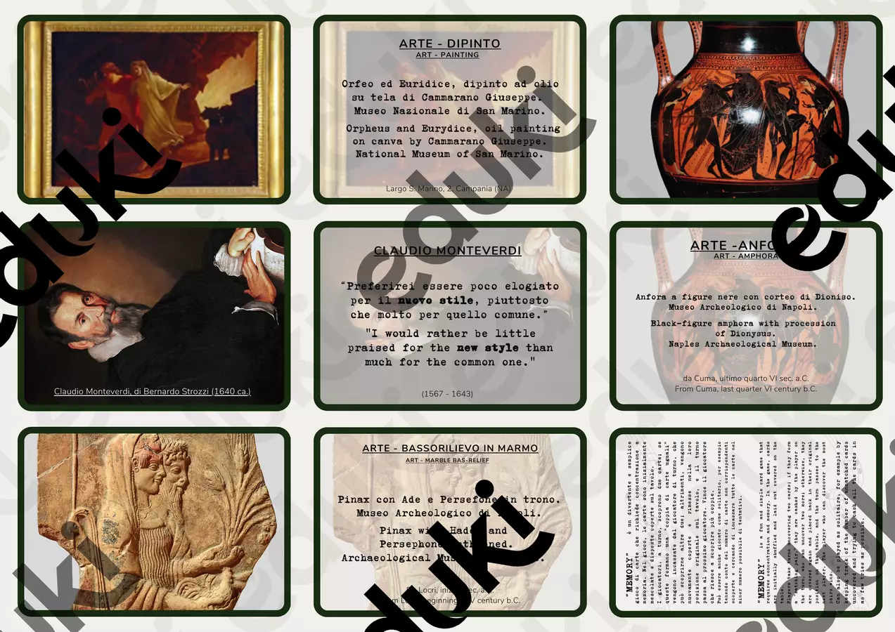 Memory Card - Percorso didattico musicale L'Orfeo Flashcard - Memory Card - Percorso didattico musicale L'Orfeo - valentinastrocchia_edu - Pagina di copertina