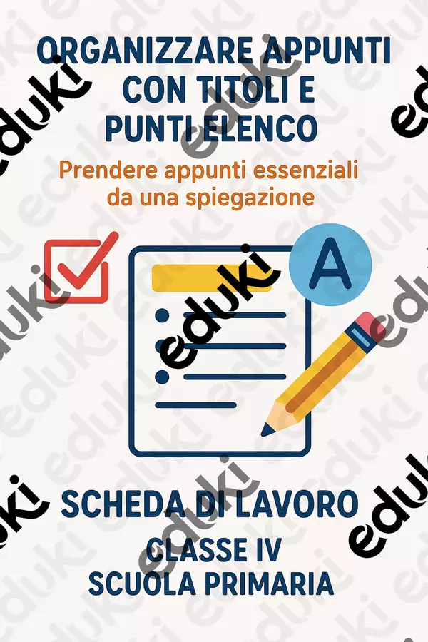Organizzare appunti con titoli e punti elenco Schede informative - Organizzare appunti con titoli e punti elenco - Maestra di Italiano - Pagina di copertina