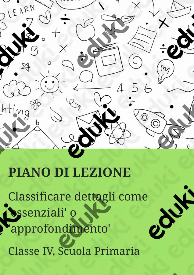 Classificare dettagli come 'essenziali' o 'approfondimento' Piani di lezione - Classificare dettagli come 'essenziali' o 'approfondimento' - Maestra di Italiano - Pagina di copertina