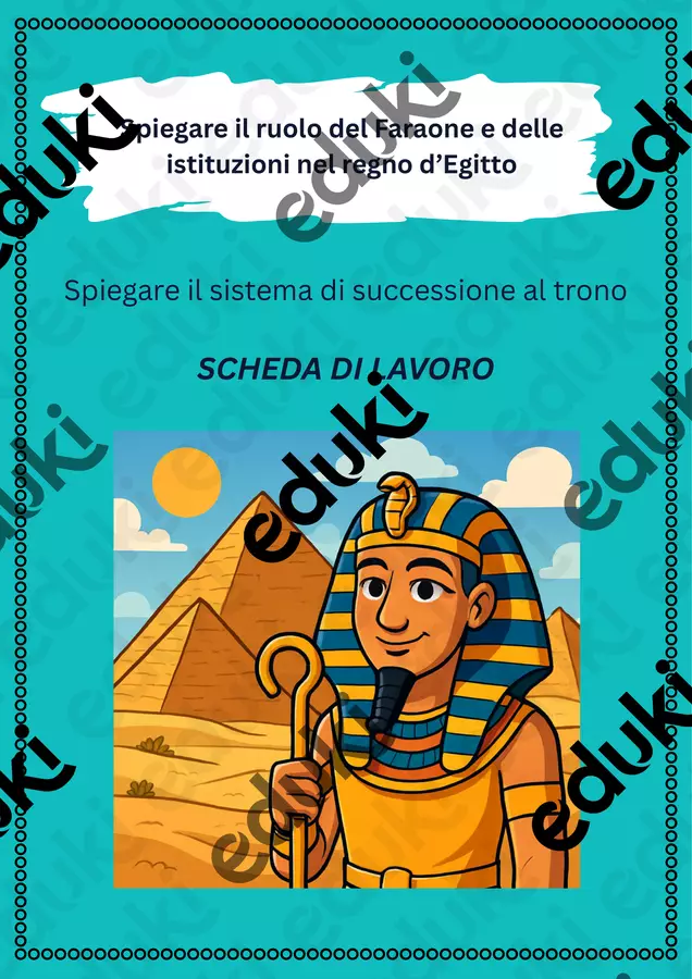 Spiegare il ruolo del Faraone e delle istituzioni nel regno d’Egitto: il sistema di successione al trono Esercizi - Spiegare il ruolo del Faraone e delle istituzioni nel regno d’Egitto: il sistema di successione al trono - La Macchina del Sapere - Pagina di copertina