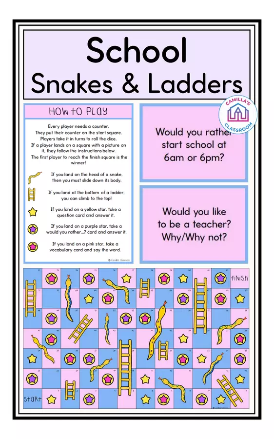School - Snakes & Ladders Game Giochi - School - Snakes & Ladders Game - Camilla's Classroom - Pagina di copertina