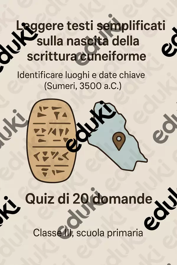 Identificare luoghi e date chiave (Sumeri, 3500 a.C.) - Quiz Quiz - Identificare luoghi e date chiave (Sumeri, 3500 a.C.) - Quiz - La Macchina del Sapere - Pagina di copertina