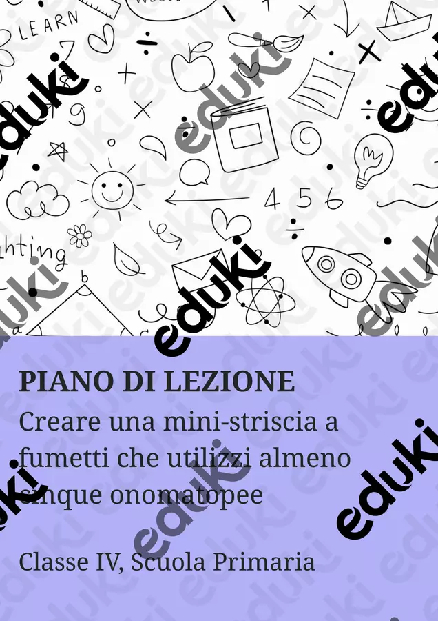 Creare una mini-striscia a fumetti che utilizzi almeno cinque onomatopee - PL Piani di lezione - Creare una mini-striscia a fumetti che utilizzi almeno cinque onomatopee - PL - Maestra di Italiano - Pagina di copertina