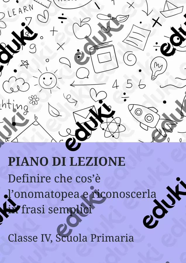 Definire che cos’è l’onomatopea e riconoscerla in frasi semplici - PL Piani di lezione - Definire che cos’è l’onomatopea e riconoscerla in frasi semplici - PL - Maestra di Italiano - Pagina di copertina