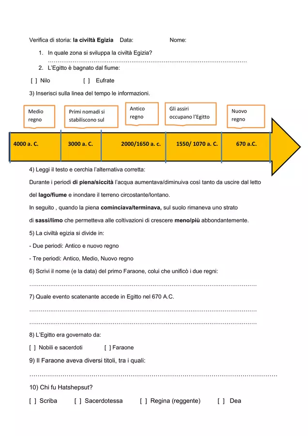Storia: verifica sugli egizi Compiti in classe/Test - Storia: verifica sugli egizi - _MaestraGiulia_ - Pagina di copertina