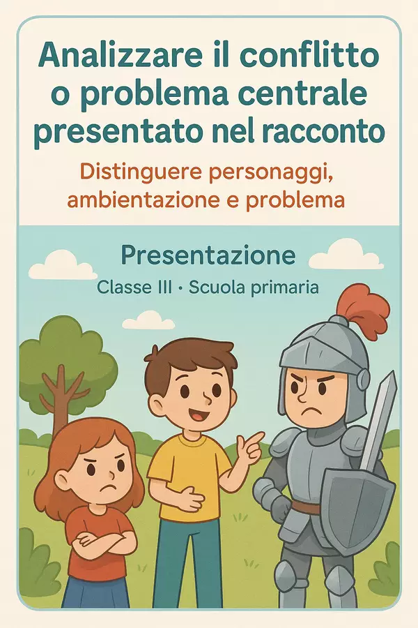 Analizzare il conflitto o problema centrale presentato nel racconto Presentazioni / Lavagne - Analizzare il conflitto o problema centrale presentato nel racconto - Maestra di Italiano - Pagina di copertina