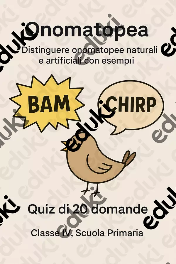 Distinguere onomatopee naturali e artificiali con esempi - Quiz Quiz - Distinguere onomatopee naturali e artificiali con esempi - Quiz - Maestra di Italiano - Pagina di copertina