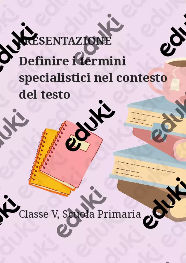 Definire i termini specialistici nel contesto del testo Presentazioni / Lavagne - Definire i termini specialistici nel contesto del testo - Maestra di Italiano - Pagina di copertina