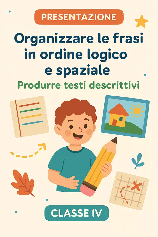 Organizzare le frasi in ordine logico e spaziale Presentazioni / Lavagne - Organizzare le frasi in ordine logico e spaziale - Maestra di Italiano - Pagina di copertina