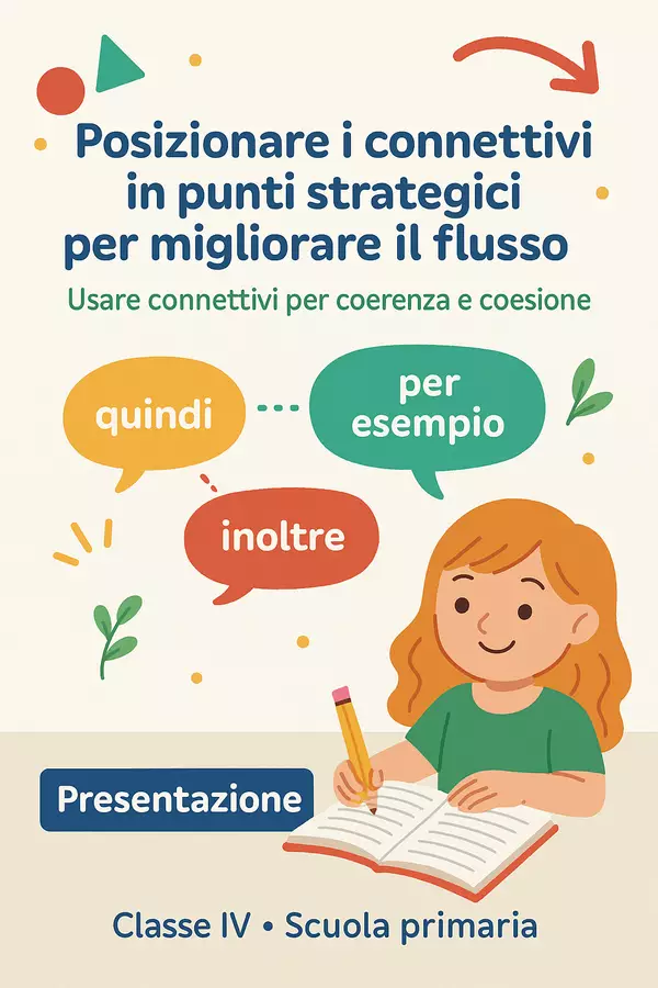 Posizionare i connettivi in punti strategici per migliorare il flusso Presentazioni / Lavagne - Posizionare i connettivi in punti strategici per migliorare il flusso - Maestra di Italiano - Pagina di copertina