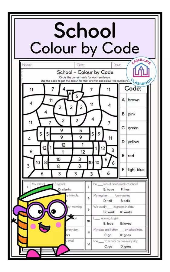 School - Colour by Code Esercizi - School - Colour by Code - Camilla's Classroom - Pagina di copertina