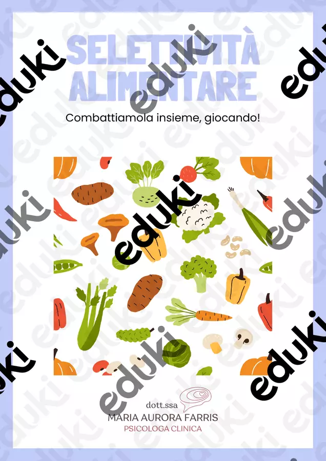 QUADERNO ESERCIZI SELETTIVITA' ALIMENTARE Materiale di supporto/inclusione - QUADERNO ESERCIZI SELETTIVITA' ALIMENTARE - Psicologa Aurora Farris - Pagina di copertina