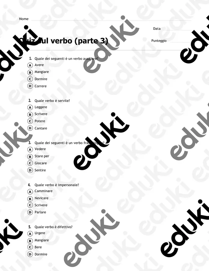 Quiz di verifica_parti variabili del discorso Esercizi - Quiz di verifica_parti variabili del discorso - ai_humanitas_ inclass - Pagina di copertina