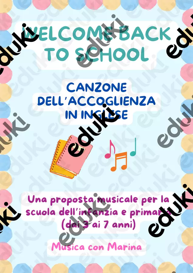 Welcome back to school - Canzone accoglienza in inglese Materiale interattivo - Welcome back to school - Canzone accoglienza in inglese - Musica con Marina - Pagina di copertina
