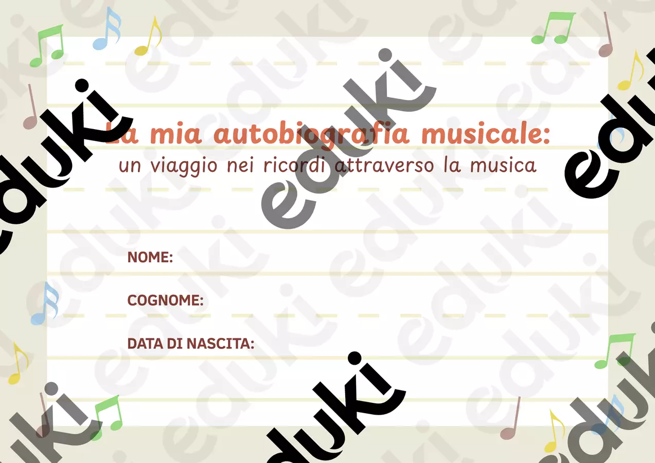 La mia autobiografia musicale Materiale di supporto/inclusione - La mia autobiografia musicale - valentinastrocchia_edu - Pagina di copertina