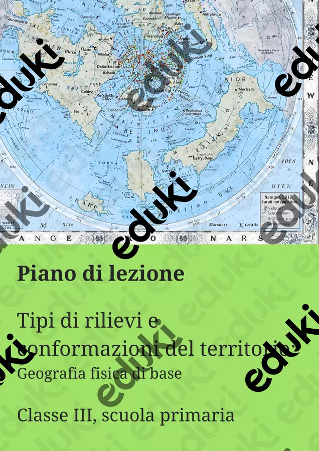 Tipi di rilievi e conformazioni del territorio Piani di lezione - Tipi di rilievi e conformazioni del territorio - Maestra Geo Giulia - Pagina di copertina