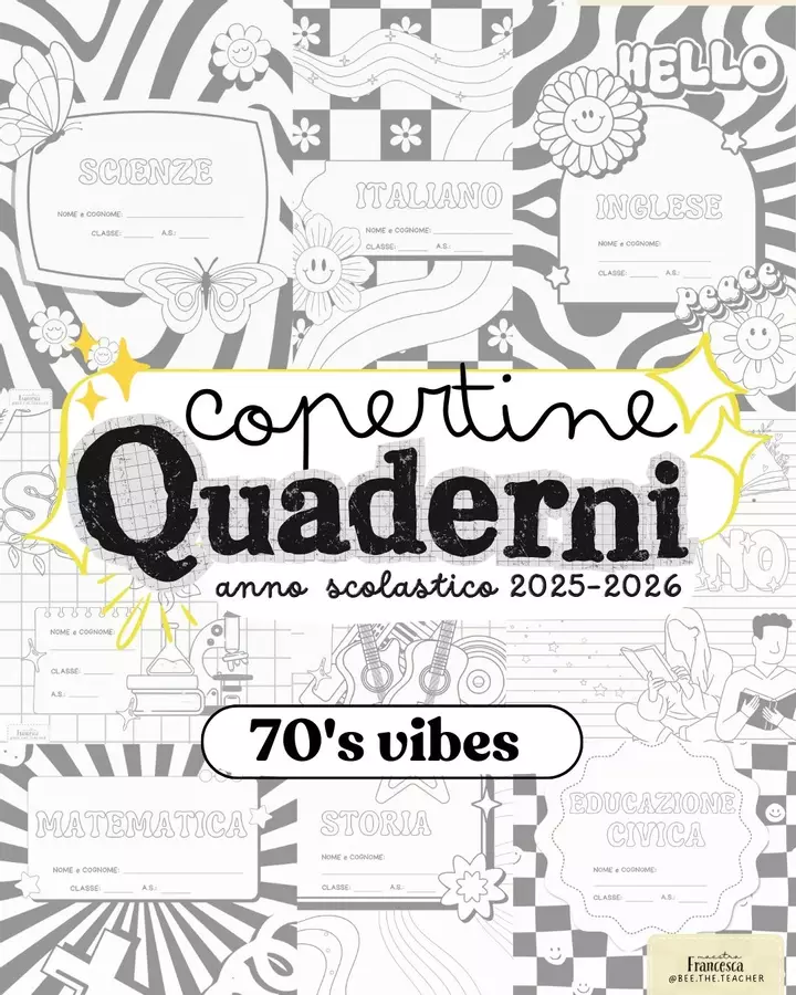 COPERTINE quaderni discipline 2025-2026 - linea 70's vibes Altro tipo di materiale - COPERTINE quaderni discipline 2025-2026 - linea 70's vibes - Bee.the.teacher - maestra Francesca - Pagina di copertina