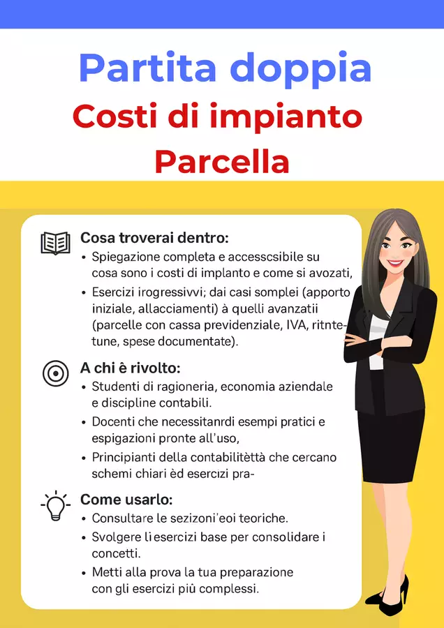 Costi di impianto e parcelle: esercizi, teoria, soluzioni Esercizi - Costi di impianto e parcelle: esercizi, teoria, soluzioni - CreaLectio 🔴🟡🔵 - Pagina di copertina