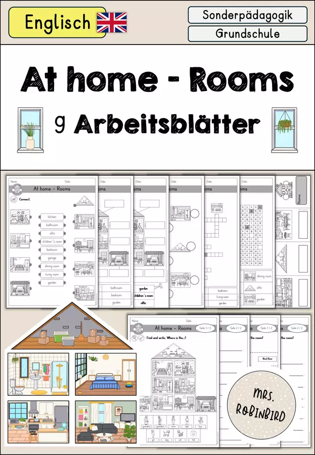At home Rooms (Stanze, camere) Fogli di lavoro - Inglese Schede informative - At home Rooms (Stanze, camere) Fogli di lavoro - Inglese - Mrs.Robinbird - Pagina di copertina
