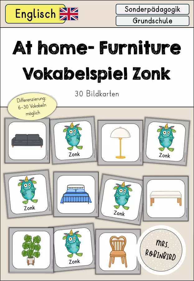 At home Furniture (Mobili) Gioco di vocabolario Zonk - Inglese Schede informative - At home Furniture (Mobili) Gioco di vocabolario Zonk - Inglese - Mrs.Robinbird - Pagina di copertina