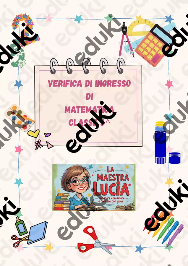 VERIFICA D'INGRESSO DI MATEMATICA CL 5 Esercizi - VERIFICA D'INGRESSO DI MATEMATICA CL 5 - Lucia Durante - Pagina di copertina