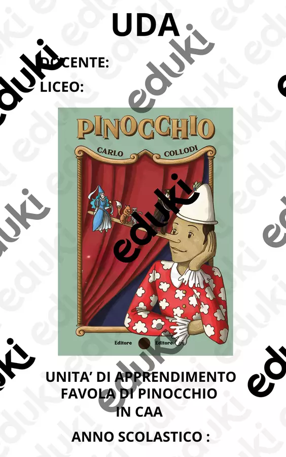 UDA DI PINOCCHIO IN CAA Materiale di supporto/inclusione - UDA DI PINOCCHIO IN CAA - Teacher Fra Bonny - Pagina di copertina