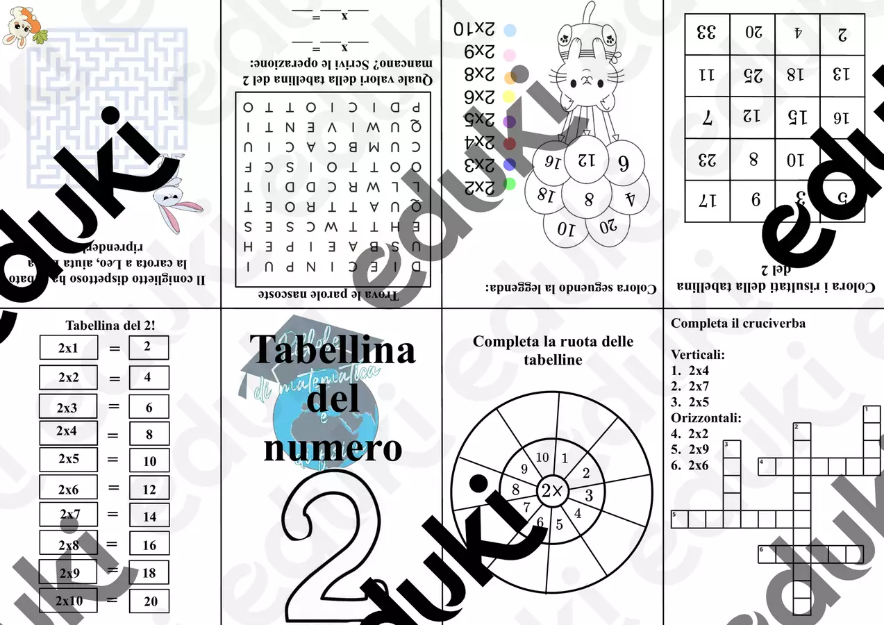 Mini libro della Tabellina del 2 Esercizi - Mini libro della Tabellina del 2 - Pillole di matematica e di fisica - Pagina di copertina