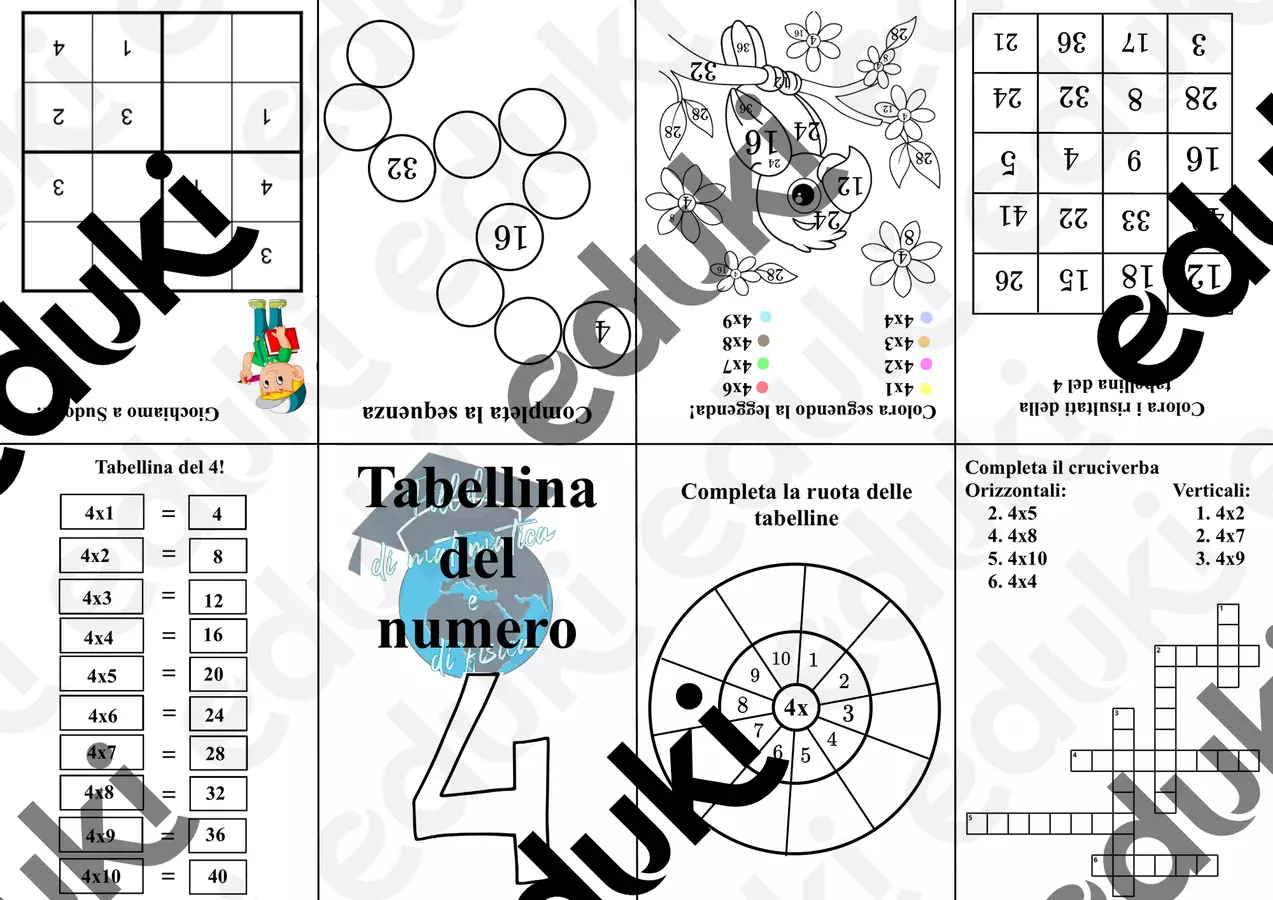 La tabellina del 4- mini quaderno operativo Esercizi - La tabellina del 4- mini quaderno operativo - Pillole di matematica e di fisica - Pagina di copertina