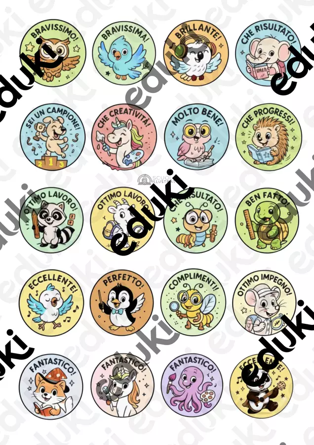 Stickers bollini motivazionali con mascotte Materiale di supporto/inclusione - Stickers bollini motivazionali con mascotte - Scuola Illustrata - Pagina di copertina