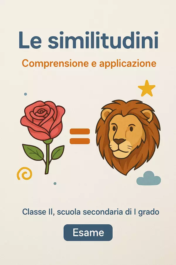 Le similitudini: Comprensione e applicazione Compiti in classe/Test - Le similitudini: Comprensione e applicazione - Maestra di Italiano - Pagina di copertina