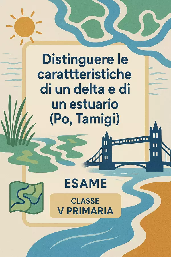 Esame: Distinguere le caratteristiche di un delta e di un estuario con esempi concreti (Po, Tamigi) Compiti in classe/Test - Esame: Distinguere le caratteristiche di un delta e di un estuario con esempi concreti (Po, Tamigi) - Maestra Geo Giulia - Pagina di copertina