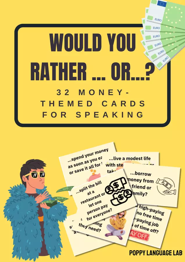 32 Carte di Conversazione "Cosa Preferiresti...?" a Tema il del denaro Clipart / Immagini originali - 32 Carte di Conversazione "Cosa Preferiresti...?" a Tema il del denaro - Poppy Language Lab - Pagina di copertina