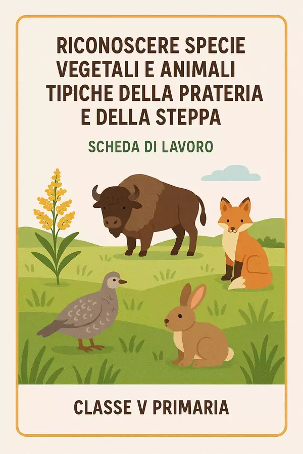 Riconoscere specie vegetali e animali tipiche della steppa e della prateria Esercizi - Riconoscere specie vegetali e animali tipiche della steppa e della prateria - Maestra Geo Giulia - Pagina di copertina
